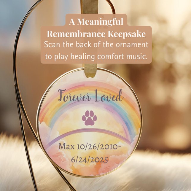Ornamento De Cerâmica Rainbow Bridge Pet Loss Ornament | Interactive QR (Criador carregado)