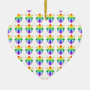 Ornamento De Cerâmica Rainbow Fleur-de-lis