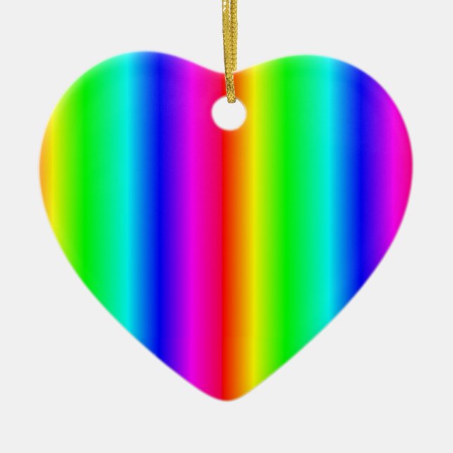 Ornamento De Cerâmica Rainbow Heart Christmas LGBTQ (Frente)