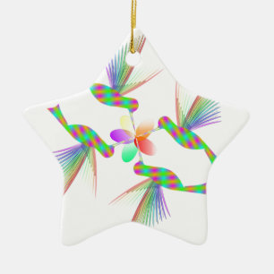 Ornamento De Cerâmica Rainbow Hummingbird Beijando Uma Flor