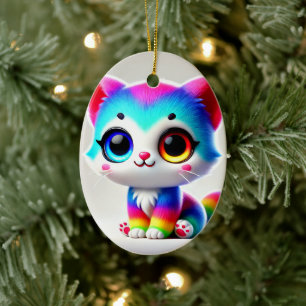 Ornamento De Cerâmica Rainbow Kitten