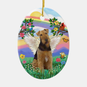Ornamento De Cerâmica Rainbow Life - Airedale Angel