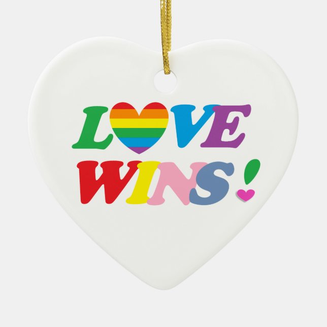 Ornamento De Cerâmica Rainbow Love Wins! LGBT (Frente)