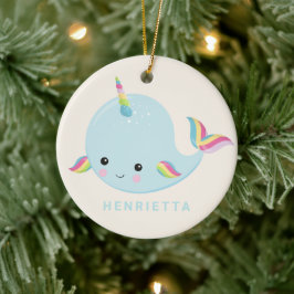 Ornamento De Cerâmica Rainbow Narwhal Kawaii Padrão Pastel Nome Azul