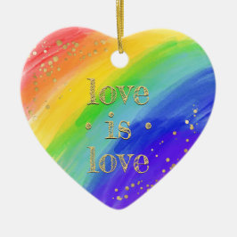 Ornamento De Cerâmica Rainbow & Photo LGBT Love is Love Watercolor