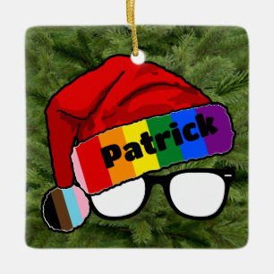 Ornamento De Cerâmica Rainbow Santa Hat com óculos