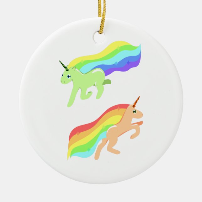 Ornamento De Cerâmica Rainbow Unicorns (Frente)