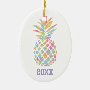 Ornamento De Cerâmica Rainbow Watercolor Pineapple Tropical Personalizad
