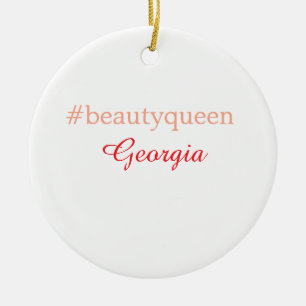 Ornamento De Cerâmica Rainha da beleza hashtag vermelho claro adicionar