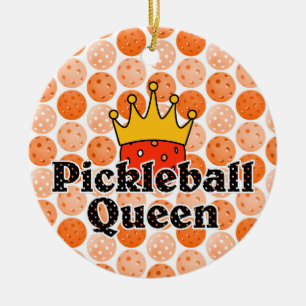 Ornamento De Cerâmica Rainha de Pickleball - Bola Laranja Vestindo Doura