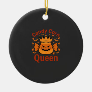 Ornamento De Cerâmica Rainha do Candy Corn Coroa de Halloween Morcegos_1