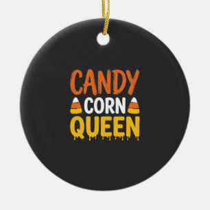 Ornamento De Cerâmica Rainha do Candy Corn Gráfico de Halloween_1