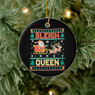 Ornamento De Cerâmica Rainha do Trenó LGBTQ Arco-íris Rena de Natal