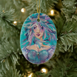 Ornamento De Cerâmica Rainha Safine Azul Roxo Sereia Oceânica Princesa