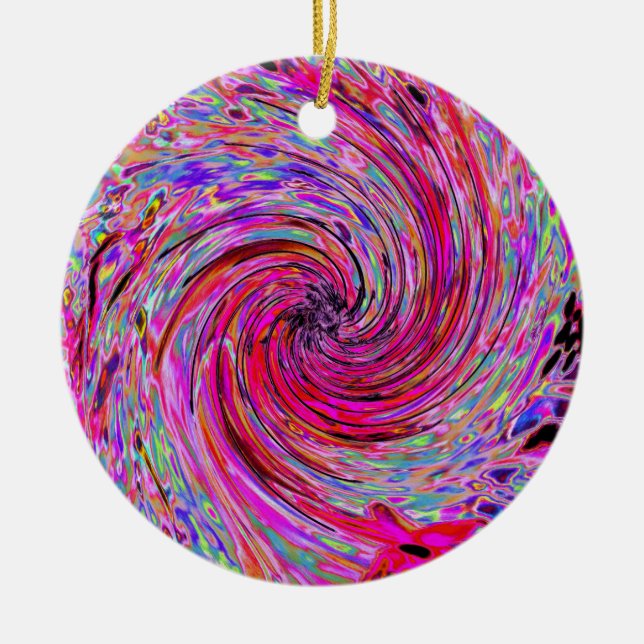 Ornamento De Cerâmica Raio Floral legal, Rosa Quente e Vermelho, para Re (Frente)