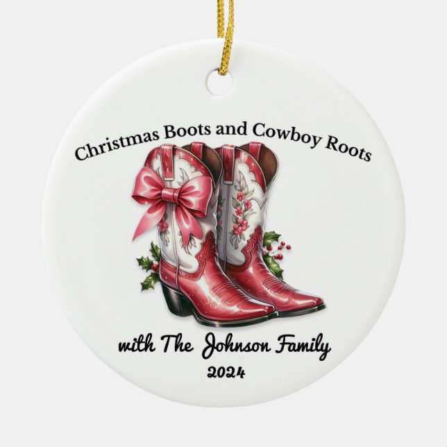 Ornamento De Cerâmica Raízes de Natal e Cowboy (Frente)