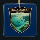 Ornamento De Cerâmica Raja Ampat Indonesia Viagem Art Vintage<br><div class="desc">Raja Ampat num estilo de arte vetorial. Raja Ampat,  ou "Os Quatro Reis",  é um arquipélago de mais de 1.500 ilhas na província indonésia da Papua Ocidental.</div>