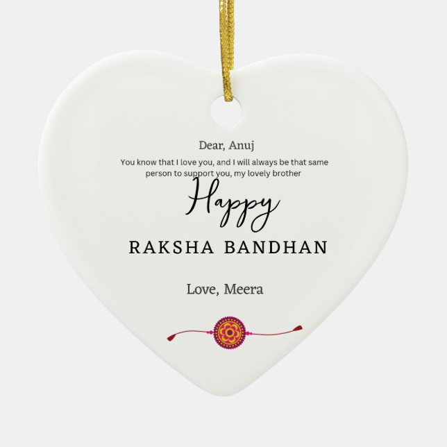 Ornamento De Cerâmica Raksha bandhan, happy rakhi card, (Frente)