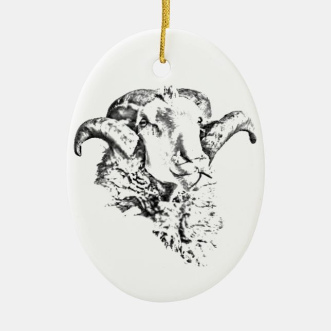 Ornamento De Cerâmica Ram de Ovelha Cuta Funky (Frente)