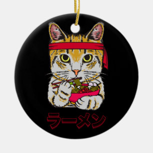 Ornamento De Cerâmica Ramen Cat Anime Comida Japonesa Kawaii Graphic Art
