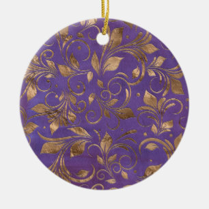 Ornamento De Cerâmica Ramificações de espiral do ouro em roxo