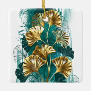 Ornamento De Cerâmica Ramo com folhas douradas Ginko Biloba