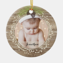 Ornamento De Cerâmica Ramo de Pinheiro de Natal Russo e Madeira de Berri