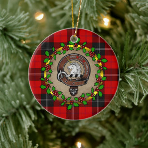 Ornamento De Cerâmica Ramsay Clan Crachá e Tartan Personalizado Natal