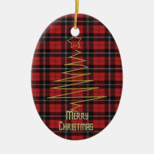 Ornamento De Cerâmica Ramsay Red Modern Clan Tartan e Motto