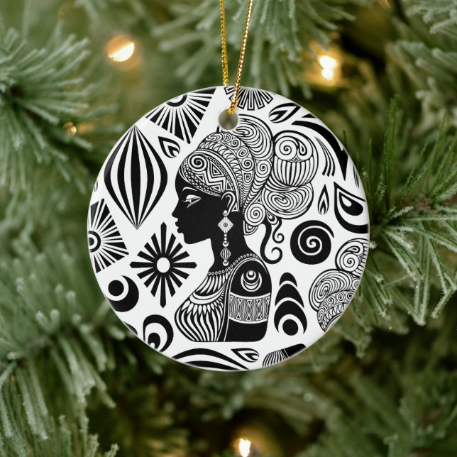 Ornamento De Cerâmica Rapariga africana Retrato Tribal Tatuagem (Árvore)