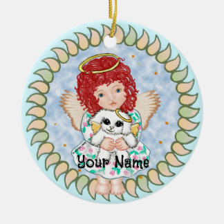 Ornamento De Cerâmica Rapariga Angel Segurando Cachorro