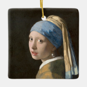 Ornamento De Cerâmica Rapariga com pérolas e Arte Vermeer