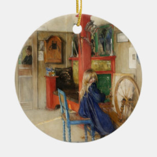 Ornamento De Cerâmica Rapariga com roda de giro - Carl Larsson