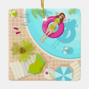 Ornamento De Cerâmica Rapariga de natação na praia de verão de biquíni