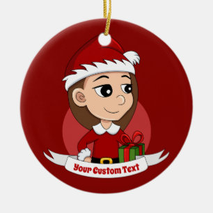 Ornamento De Cerâmica Rapariga de Natal com cabelo castanho longo