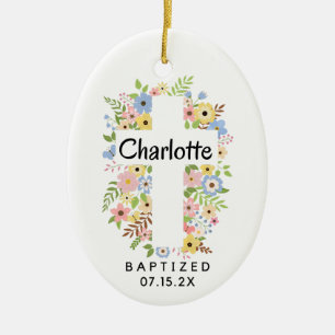 Ornamento De Cerâmica Rapariga do Batismo Personalizada Atravessa Dois L