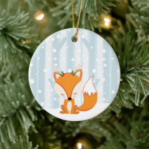 Ornamento De Cerâmica Rapariga Raposa da Floresta de Natal