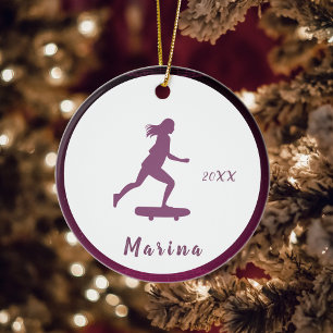 Ornamento De Cerâmica Rapariga Roxa Skater Crianças Nome Bonito e Bonito