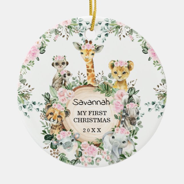 Ornamento De Cerâmica Rapariga Selva Safari Animais Selvagens Bebê 1rua  (Frente)