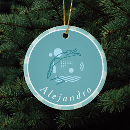 Ornamento De Cerâmica Raparigas Nadadoras Azuis Personalizadas     