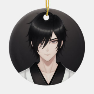 Ornamento De Cerâmica Rapaz de Anime de Cabelo Escuro em Adorno de Traje