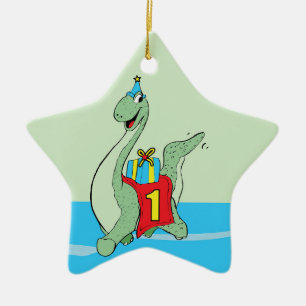 Ornamento De Cerâmica Rapaz, Dinossauro primeiro aniversario