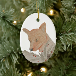 Ornamento De Cerâmica Raposa de Natal da Floresta Artística
