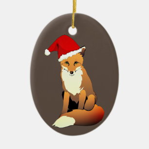 Ornamento De Cerâmica Raposa em Santa Hat