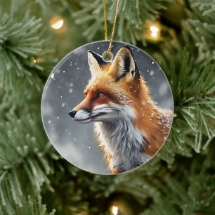 Ornamento De Cerâmica Raposa Vermelha no Natal da Neve