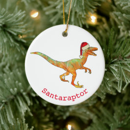 Ornamento De Cerâmica Raptor de papais noeis de natal do Dinossaur