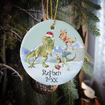 Ornamento De Cerâmica Raptor de Tiranossauro de Natal Dinossauro<br><div class="desc">Este design pode ser personalizado na área fornecida pela alteração da foto e/ou do texto. Ou pode ser personalizado clicando em Personalizar este Modelo e, em seguida, escolhendo o clique para personalizar mais a opção e excluir ou alterar a cor do plano de fundo, adicionar texto, alterar a cor ou...</div>