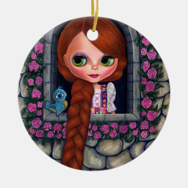 Ornamento De Cerâmica Rapunzel Big Eyes Girl Bonet Ruiva Ruiva (Frente)