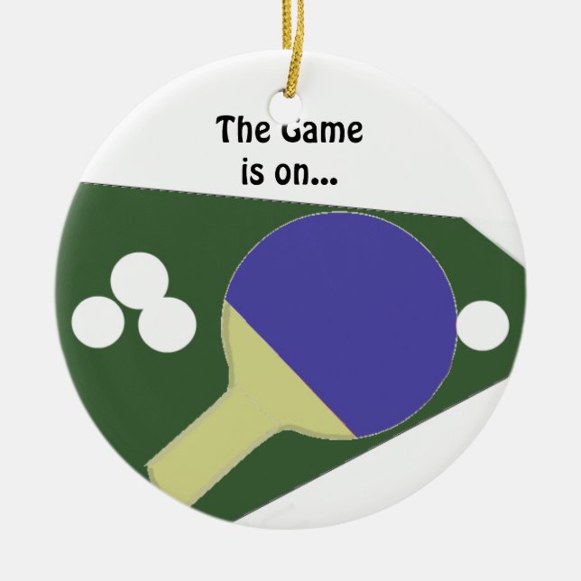 Ornamento De Cerâmica Raquete de Ping Pong com Bolas (Frente)