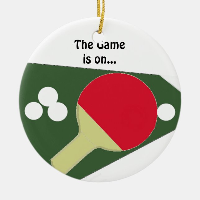 Ornamento De Cerâmica Raquete de Ping Pong com Bolas (Frente)